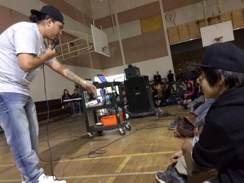 Grace Goodman (15) watches keenly as Mike Scott gives a presentation to students at the Thomas Fiddler Memorial High School.